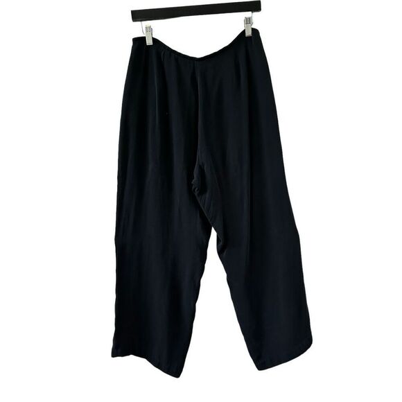 Eileen Fisher Silk Elastic Waist Wide Leg Crop Pants Black Women's Size Medium - Picture 1 of 5